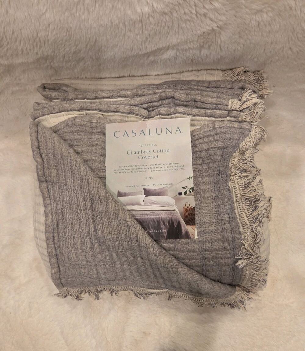 Casaluna Reversible Textured Cotton Chambray Coverlet Gray DISCONTINUED COLOR